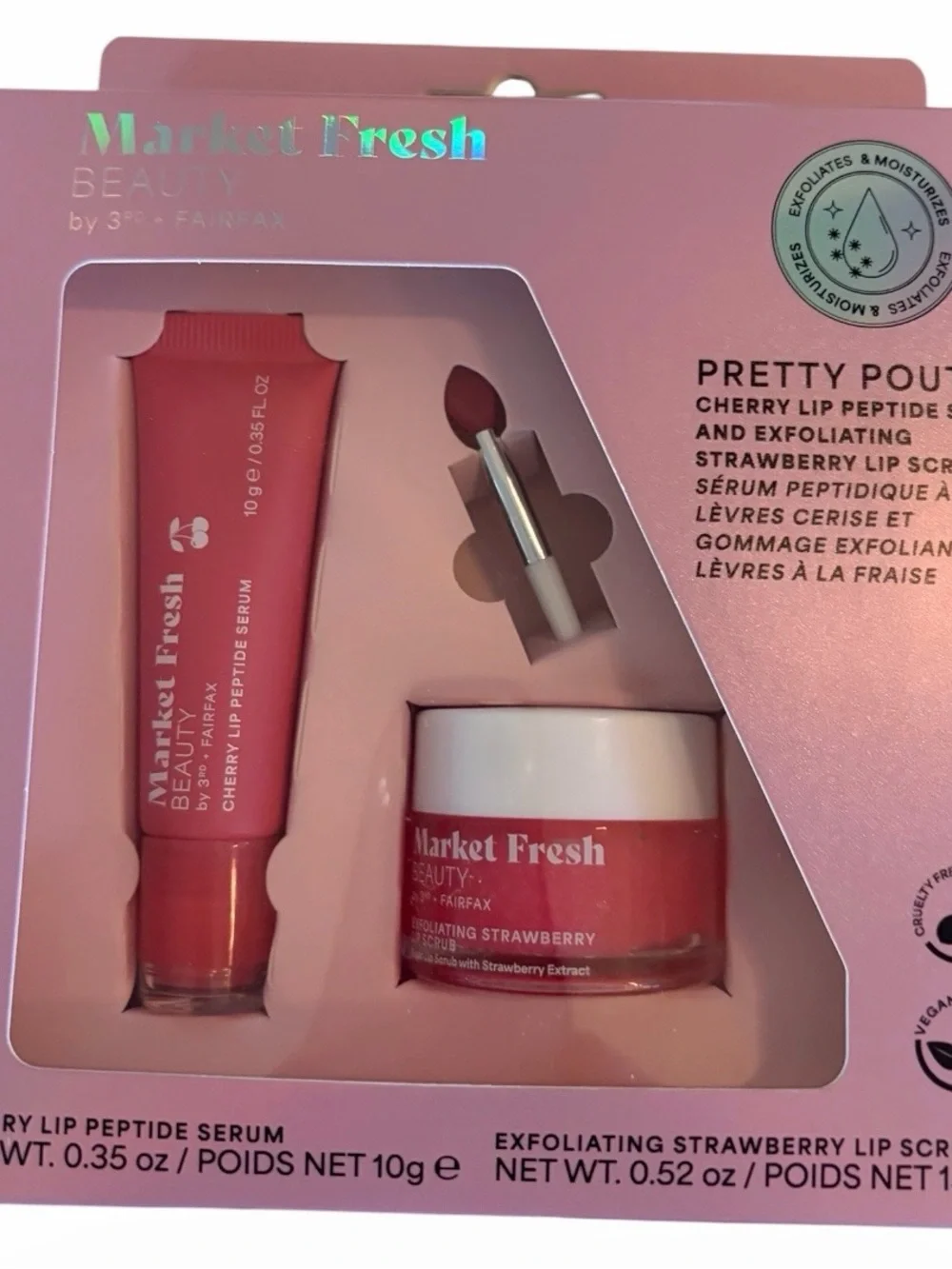 Market Fresh Beauty Cherry Lip Serum & Exfoliating Strawberry Lip Set - Pink NIB